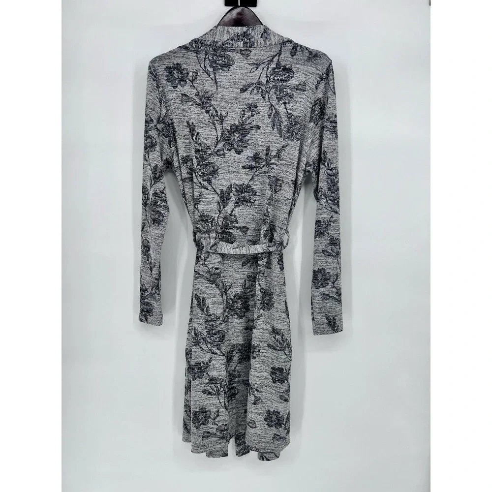 Latched Mama Maternity Robe Gray Floral Print Pockets Nursing Stretchy Size XS/S